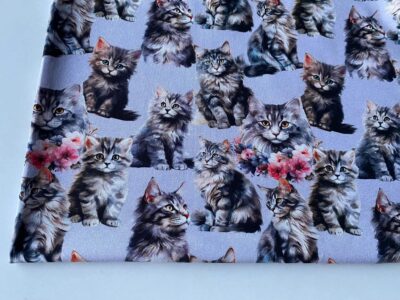 teplákovina elastická, s digitálním potiskem (vzor koťata)